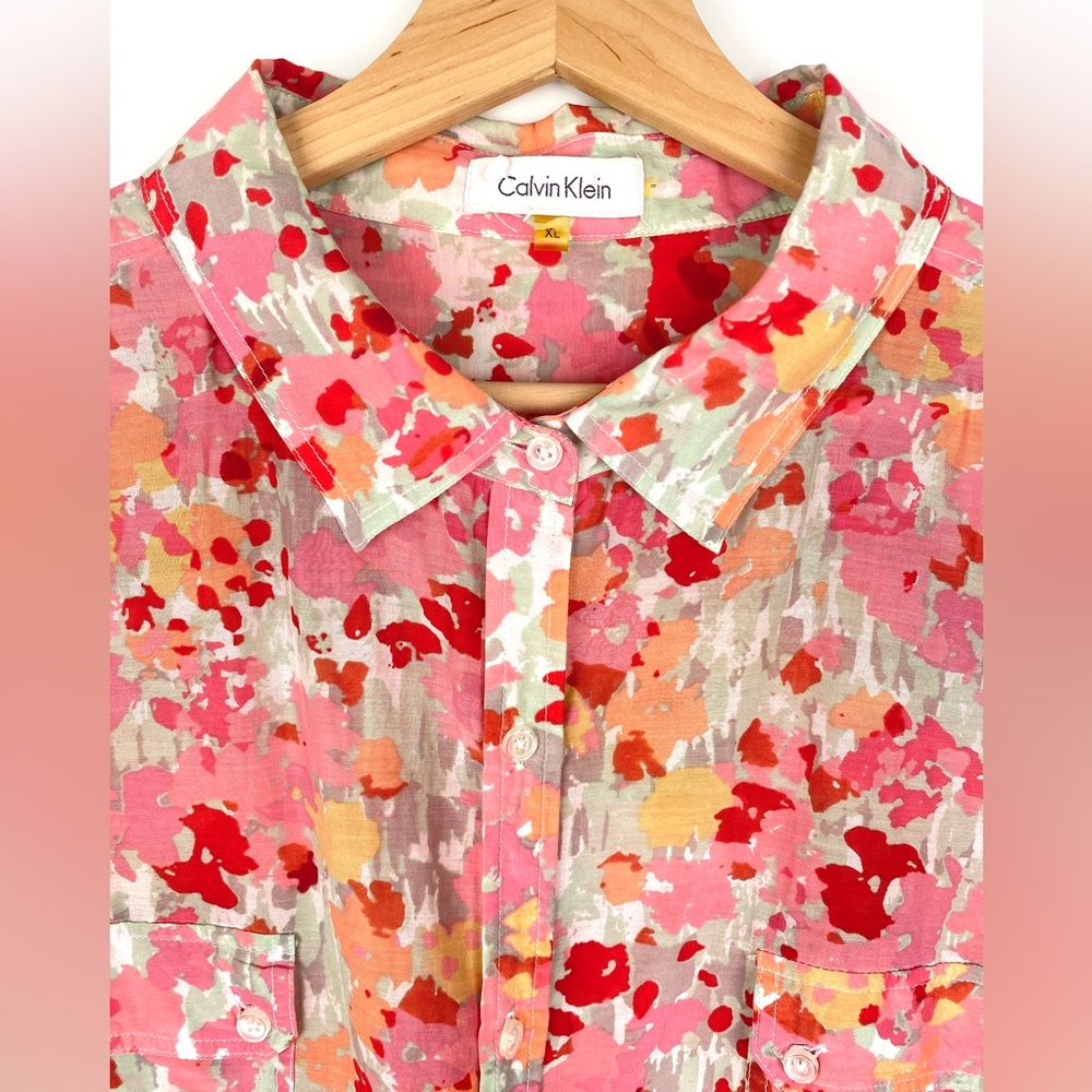 Calvin Klein Floral Silk Blend Blouse - Picture 2 of 5